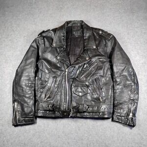 Diamond Leather Collection Mens Black Distressed Leather Biker Jacket Moto Punk